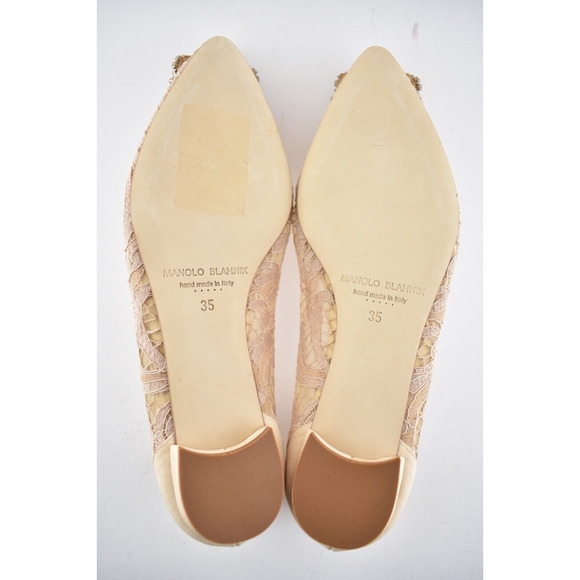 Manolo Blahnik Hangisi Flat Nude Lace Crystal Jewel Buckle Ballerina Ballet 35 - Picture 12 of 12